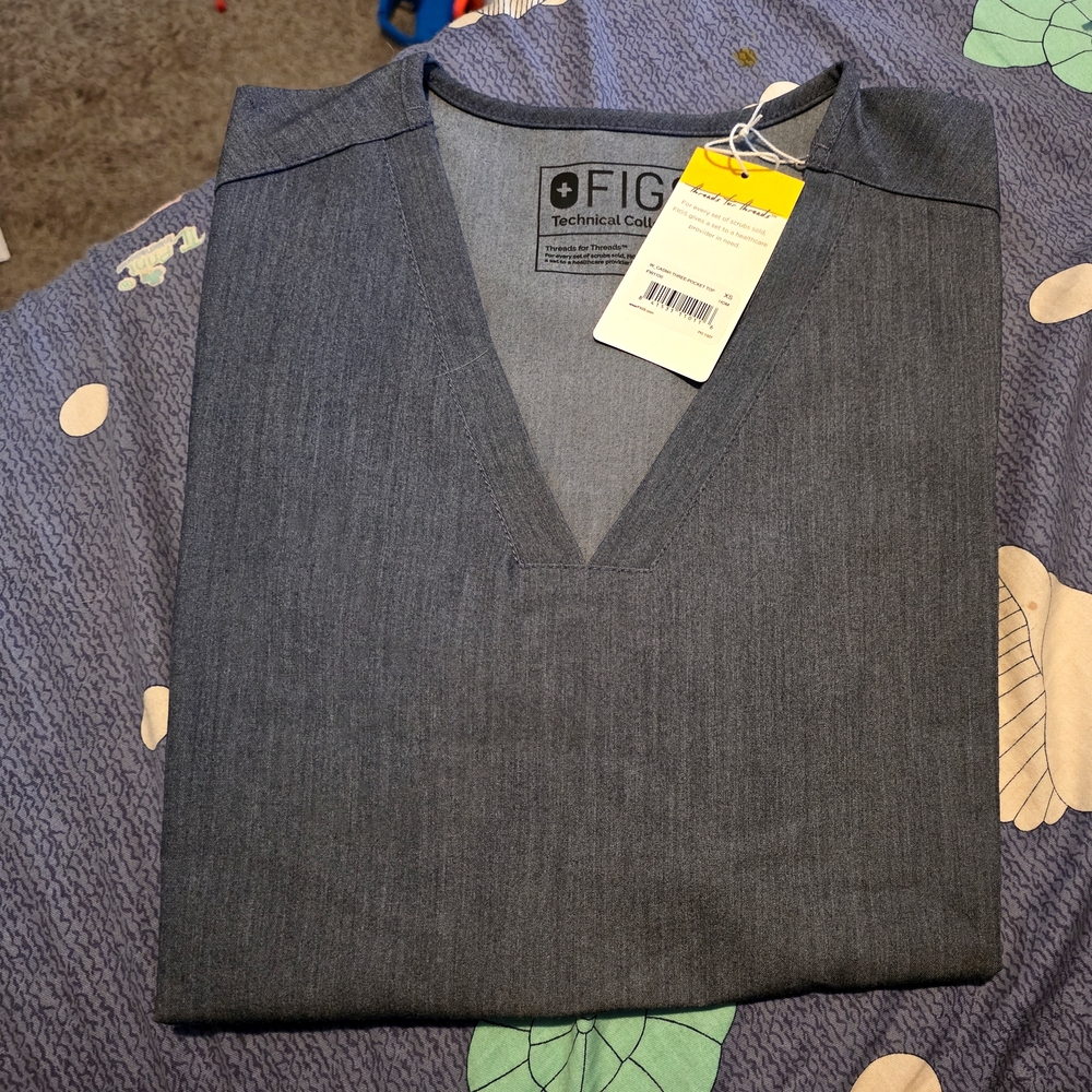 Figs Casma 3-pocket Scrub Top Heather Denim XS